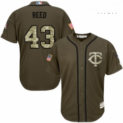 Mens Majestic Minnesota Twins 43 Addison Reed Replica Green Salute to Service MLB Jersey 