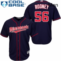 Mens Majestic Minnesota Twins 56 Fernando Rodney Replica Navy Blue Alternate Road Cool Base MLB Jersey 