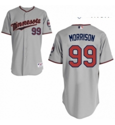 Mens Majestic Minnesota Twins 99 Logan Morrison Replica Grey Road Cool Base MLB Jersey 