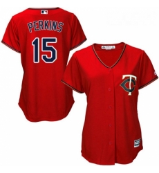 Womens Majestic Minnesota Twins 15 Glen Perkins Replica Scarlet Alternate Cool Base MLB Jersey