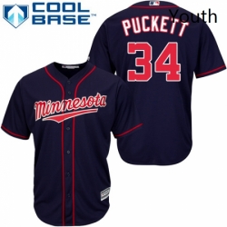 Youth Majestic Minnesota Twins 34 Kirby Puckett Replica Navy Blue Alternate Road Cool Base MLB Jersey