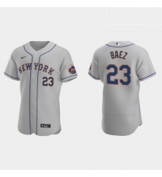 Men New York Mets 23 Javier Baez Men Nike Gray Authentic Road MLB Jersey