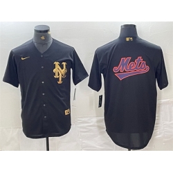 Men New York Mets Black Team Big Logo Cool Base Stitched Baseball Jersey 2