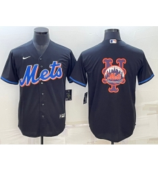 Men New York Mets Black Team Big Logo Cool Base Stitched Baseball Jersey