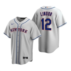 Men Nike New York Mets Francisco Lindor Gray Cool Base Stitched Jersey