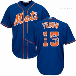 Mens Majestic New York Mets 15 Tim Tebow Authentic Royal Blue Team Logo Fashion Cool Base MLB Jersey