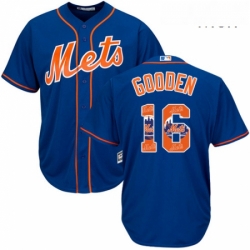 Mens Majestic New York Mets 16 Dwight Gooden Authentic Royal Blue Team Logo Fashion Cool Base MLB Jersey