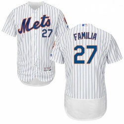 Mens Majestic New York Mets 27 Jeurys Familia White Home Flex Base Authentic Collection MLB Jersey