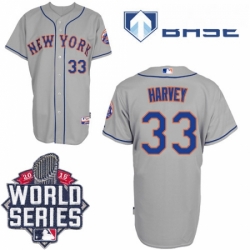 Mens Majestic New York Mets 33 Matt Harvey Authentic Grey Road Cool Base 2015 World Series MLB Jersey