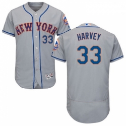 Mens Majestic New York Mets 33 Matt Harvey Grey Road Flex Base Authentic Collection MLB Jersey