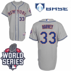 Mens Majestic New York Mets 33 Matt Harvey Replica Grey Road Cool Base 2015 World Series MLB Jersey