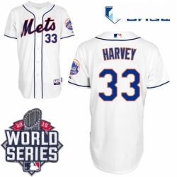 Mens Majestic New York Mets 33 Matt Harvey Replica White Alternate Cool Base 2015 World Series MLB Jersey