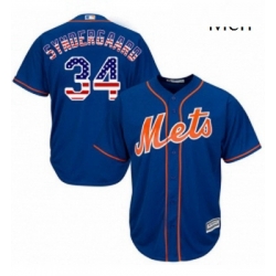 Mens Majestic New York Mets 34 Noah Syndergaard Authentic Royal Blue USA Flag Fashion MLB Jersey