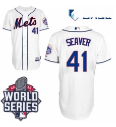 Mens Majestic New York Mets 41 Tom Seaver Replica White Alternate Cool Base 2015 World Series MLB Jersey