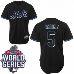 Mens Majestic New York Mets 5 David Wright Authentic Black Fashion 2015 World Series MLB Jersey