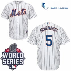 Mens Majestic New York Mets 5 David Wright Authentic White Home Cool Base 2015 World Series MLB Jersey