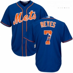 Mens Majestic New York Mets 7 Jose Reyes Authentic Royal Blue Team Logo Fashion Cool Base MLB Jersey