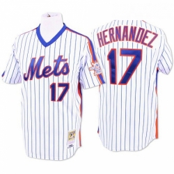 Mens Mitchell and Ness New York Mets 17 Keith Hernandez Replica WhiteBlue Strip Throwback MLB Jersey