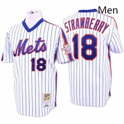 Mens Mitchell and Ness New York Mets 18 Darryl Strawberry Authentic WhiteBlue Strip Throwback MLB Jersey