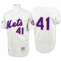 Mens Mitchell and Ness New York Mets 41 Tom Seaver Authentic WhiteBlue Strip Throwback MLB Jersey