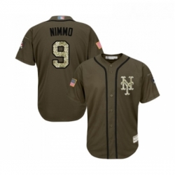 Mens New York Mets 9 Brandon Nimmo Authentic Green Salute to Service Baseball Jersey 