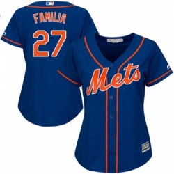 Womens Majestic New York Mets 27 Jeurys Familia Replica Royal Blue Alternate Home Cool Base MLB Jersey