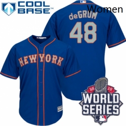 Womens Majestic New York Mets 48 Jacob deGrom Authentic BlueGrey NO 2015 World Series MLB Jersey