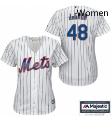 Womens Majestic New York Mets 48 Jacob deGrom Authentic WhiteBlue Strip MLB Jersey