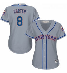 Womens Majestic New York Mets 8 Gary Carter Replica Grey Road Cool Base MLB Jersey