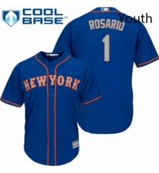 Youth Majestic New York Mets 1 Amed Rosario Authentic Royal Blue Alternate Road Cool Base MLB Jersey 