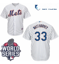 Youth Majestic New York Mets 33 Matt Harvey Replica White Home Cool Base 2015 World Series MLB Jersey