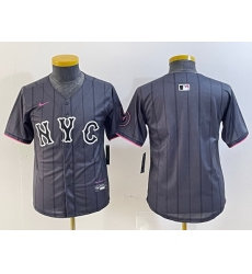 Youth New York Mets Team Big Logo Graphite 2024 City Connect Limited Stitched Baseball Jersey 8