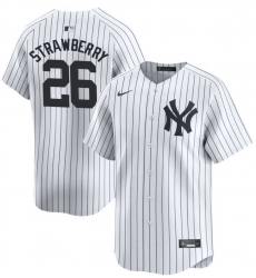 Men New York Yankee #26 Darryl Strawberry White Strips Stitched Cool Base jersey