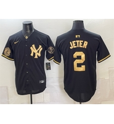 Men New York Yankees 2 Derek Jeter Black Gold With Patch Stitched Baseball Jersey Men New York Yankees 2 Derek Jeter Black Gold With Patch Stitched Baseball Jersey