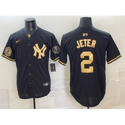 Men New York Yankees  2 Derek Jeter Black Gold With Patch Stitched Baseball Jersey