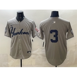 Men New York Yankees  3 Babe Ruth Grey With Patch Limited Stitched Baseball Jersey