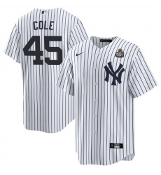 Men New York Yankees 45 Gerrit Cole White 2024 World Series With Name Cool Base Stitched Baseball Jersey