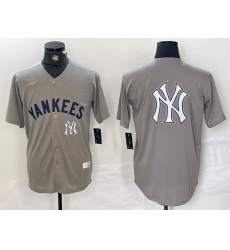 Men New York Yankees Grey Team Big Logo Cool Base Stitched Baseball Jersey 007