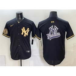 Men New York Yankees Team Big Logo Black Gold With Patch Stitched Baseball Jersey