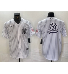 Men New York Yankees White Team Big Logo Cool Base Stitched Baseball Jersey 1