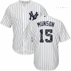 Mens Majestic New York Yankees 15 Thurman Munson Authentic White Team Logo Fashion MLB Jersey