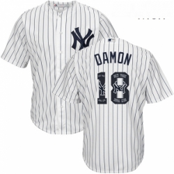 Mens Majestic New York Yankees 18 Johnny Damon Authentic White Team Logo Fashion MLB Jersey