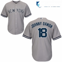 Mens Majestic New York Yankees 18 Johnny Damon Replica Grey Road MLB Jersey