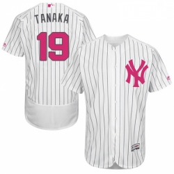 Mens Majestic New York Yankees 19 Masahiro Tanaka Authentic White 2016 Mothers Day Fashion Flex Base Jersey