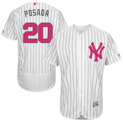 Mens Majestic New York Yankees 20 Jorge Posada Authentic White 2016 Mothers Day Fashion Flex Base MLB Jersey