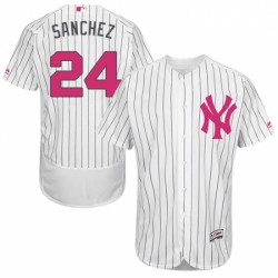 Mens Majestic New York Yankees 24 Gary Sanchez Authentic White 2016 Mothers Day Fashion Flex Base MLB Jersey