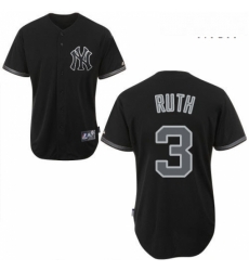 Mens Majestic New York Yankees 3 Babe Ruth Authentic Black Fashion MLB Jersey