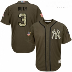 Mens Majestic New York Yankees 3 Babe Ruth Replica Green Salute to Service MLB Jersey