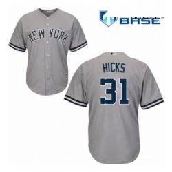 Mens Majestic New York Yankees 31 Aaron Hicks Replica Grey Road MLB Jersey