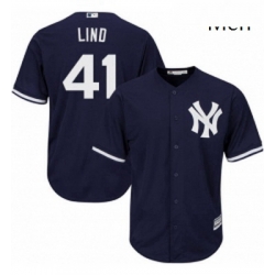 Mens Majestic New York Yankees 41 Adam Lind Replica Navy Blue Alternate MLB Jersey 